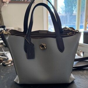 Coach Two-Tone Gray and maroon Pebbled Leather Tote